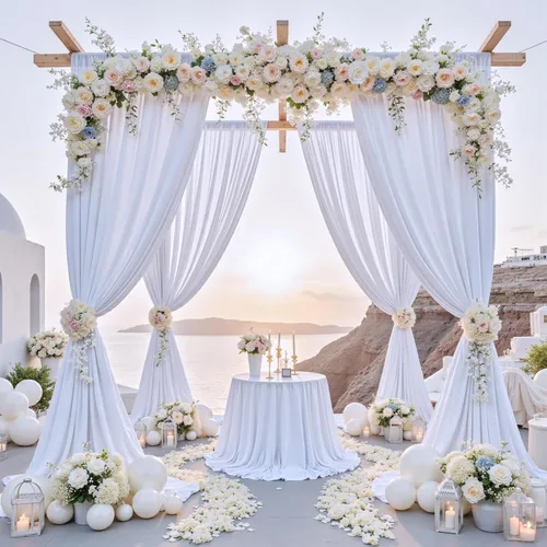 Miniatura 2 de Cortinas de telón de fondo blanco de 30 pies x 8 pies para fiestas de boda, 6 paneles de 5 pies x 8 pies, cortinas de fotografía de poliéster sin