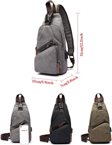 Miniatura 3 de Bolsa bandolera de lona, mochila cruzada, mochila de hombro casual para hombres y mujeres, actividades al aire libre, ciclismo, senderismo, viajes