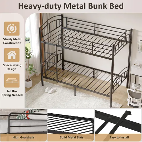 Miniatura 5 de Alohappy Base de cama individual sobre individual, convertible a 2 camas individuales separadas, marco de cama de metal con escalera extraíble