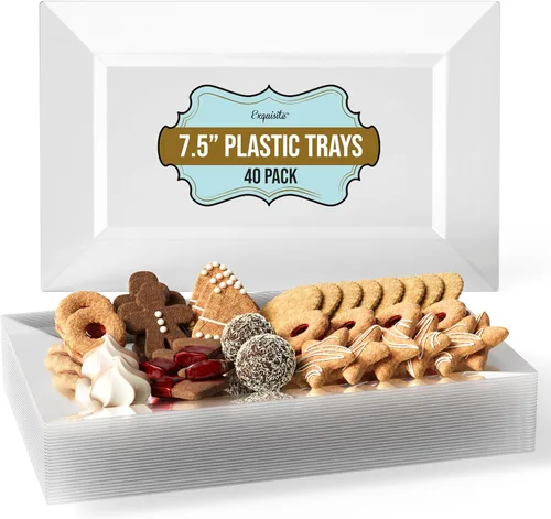 Exquisite Bandejas de plástico para fiestas, 40 platos transparentes de 7.5 pulgadas, bandejas de plástico para alimentos, bandeja transparente,