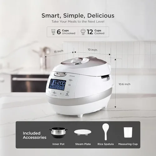 Miniatura 3 de CUCKOO Arrocera de alta presión de 6 tazas sin cocer / 12 tazas cocidas con tecnología de calentamiento por inducción, arrocera versátil con 16