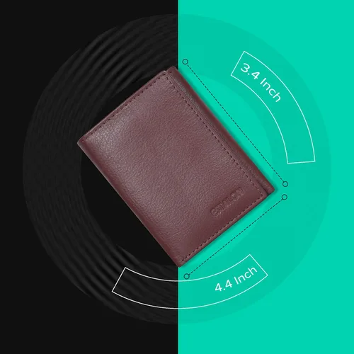 Miniatura 6 de Billetera de tres pliegues para hombre Cartera de piel auténtica con bloqueo RFID con 9 ranuras para tarjetas