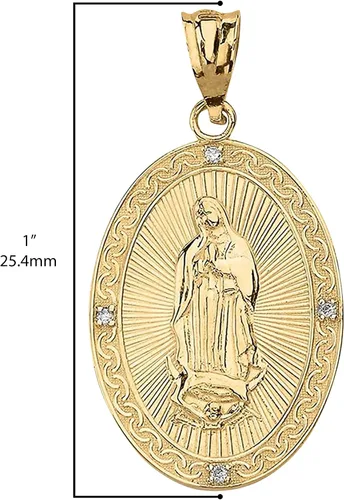 Miniatura 3 de Colgante de oro amarillo de 10 quilates y 14 quilates con medalla ovalada milagrosa de Guadalupe (pequeño)