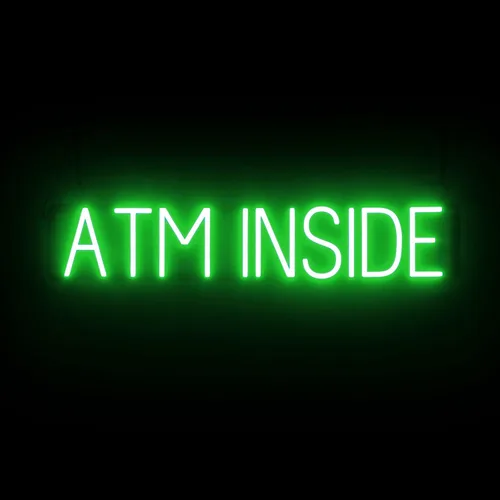 Miniatura 21 de SpellBrite Letrero de cajero automático para negocios Señales relacionadas con cajeros automáticos y EBT con aspecto de neón, luz LED verde 14.6