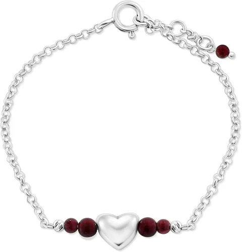Miniatura 8 de 925 Sterling Silver Gemstone Bracelet - 3mm Gemstone Round Beads with Heart Silver Charm - 16-18cm Length - Gemstone Jewelry for Women - Perfect for