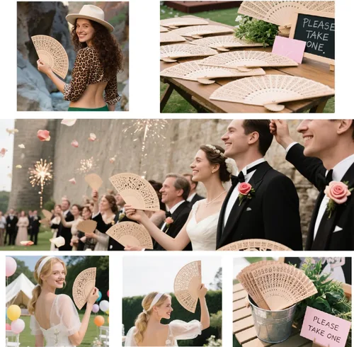 Miniatura 8 de Wobe Paquete de 60 abanicos de sándalo para recuerdos de boda, abanicos plegables de mano de madera, calados, para bodas, fiestas, decoración