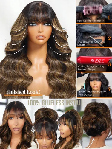 Miniatura 4 de Julia Hair Pre Everything - Pelucas de cabello humano con encaje frontal HD de 13x4, sin pegamento, pre despuntadas, pre cortadas, balayage