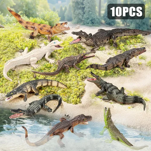 Miniatura 2 de 10 juguetes de cocodrilo, juguetes realistas de animales de cocodrilo para niños, incluyen caimán blanco, cocodrilo, figuras de cocodrilo