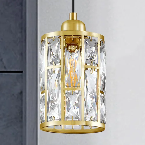 Miniatura 7 de Paquete de 3 colgantes de isla de cocina con pantalla de cristal de 5.4 pulgadas, acabado dorado claro, moderno con pantalla de metal de cristal