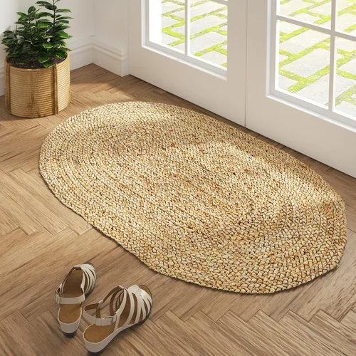 Miniatura 25 de LR Home - Alfombra ovalada de yute natural de 5 x 7 pies para decoración del hogar, alfombras trenzadas para sala de estar, dormitorio, sala