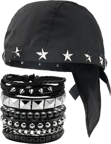Miniatura 19 de Eigso Juego de 4 pulseras de cuero punk, con tachuelas de roca para hombres y mujeres, estilo retro, clásico, con pinchos, de metal, para hombre