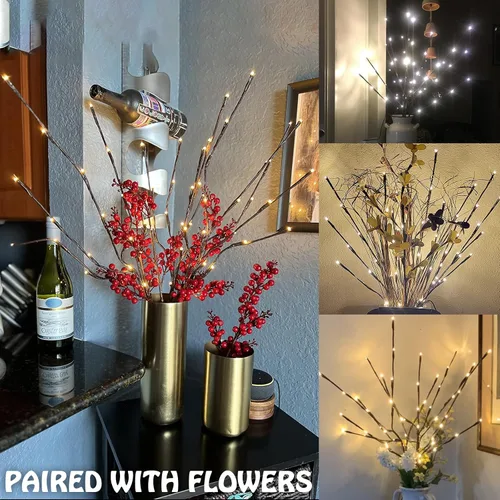 Miniatura 6 de PEIDUO Ramas iluminadas, paquete de 2 40 luces LED de 30 pulgadas, rama de árbol artificial con temporizador, funciona con pilas, decoraciones