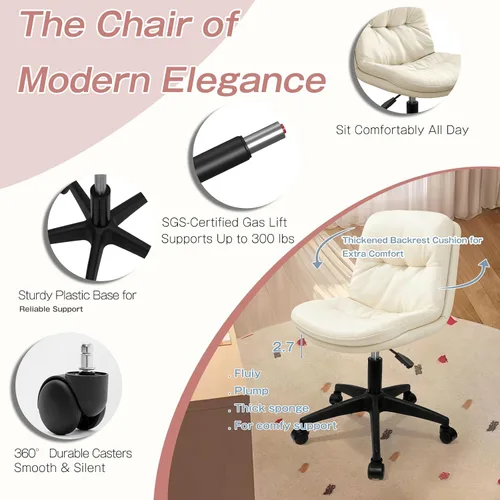 Miniatura 3 de Silla de oficina, silla de escritorio ergonómica con cojín acolchado y respaldo, altura ajustable y giro de 360°, silla de tareas sin brazos