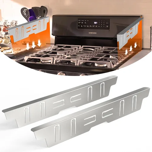 Miniatura 11 de Paquete de 2 cubiertas expandibles de acero inoxidable para huecos de estufa (13.8"-27.6"), retráctiles para llenar el espacio entre la estufa