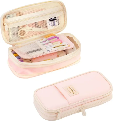 Miniatura 12 de iSuperb Estuche plegable para lápices con cremallera de gran capacidad, bolsa de lona estética, compartimentos para organizar artículos