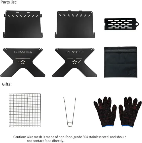Miniatura 6 de Parrilla de fogata de campamento, parrilla de carbón plegable portátil (con bolsa de tela Oxford) adecuada para camping, picnics, fiestas de fogata