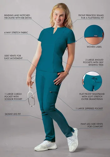 Miniatura 3 de Adar Addition Go-Higher - Juego de uniforme quirúrgico para mujer, camiseta con muescas y cuello en V, pantalones cargo quirúrgicos y ajustados
