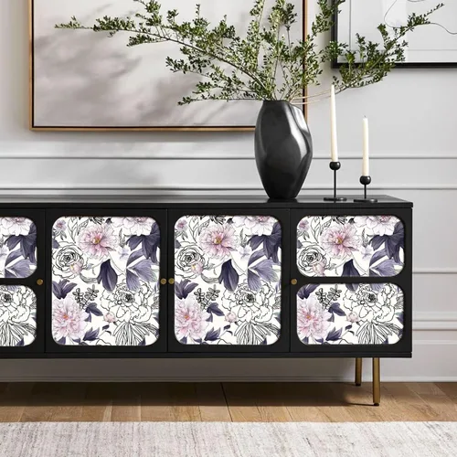 Papel tapiz autoadhesivo con flores moradas, removible para muebles, armario, mesita de noche, dormitorio, baño, adhesivo botánico (118.11 x 17.7