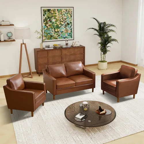 Miniatura 15 de Conjuntos de muebles para sala de estar Kingfun, sofá de 3 plazas y sofá biplaza, juego de sofá de estilo moderno de mediados de siglo, sofá de Piel