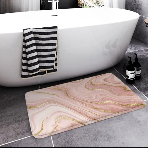 Miniatura 2 de Britimes Tapete de baño de mármol rosa para baño, alfombra de piso lavable, tapetes, alfombra de piso, decoraciones de baño, 16 x 24 pulgadas
