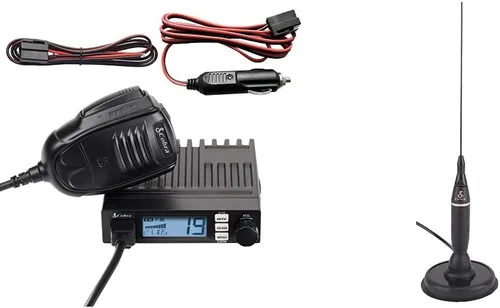 Cobra 19 MINI CB Radio & Cobra HGA1500 Antena CB de montaje magnético de 42 pulgadas: Modo dual AM/FM, 440 canales, VOX, Auto Squelch, alimentación