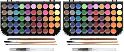 Miniatura 7 de Nicpro Juego de pintura de acuarela, kit de 48 colores de agua con 3 pinceles de pintura, paleta, bolígrafo de acuarela, suministros de pintura