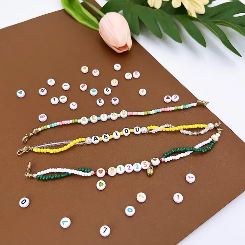 Miniatura 5 de MIIIM 1200 piezas cuentas de números para pulseras, cuentas de números redondas de 4x7mm 0-9 para dígitos de teléfono, llaveros, collares