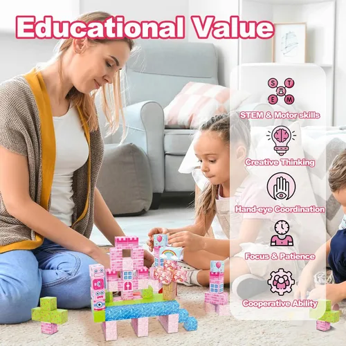 Miniatura 6 de WSHIMIN Princess Castle Toys Bloques de construcción magnéticos para niños de 4 a 8 años, juguetes sensoriales STEM magnéticos