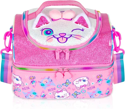 Miniatura 25 de Bolsa de almuerzo aislada de doble piso para niños, bolsa de comida grande para el regreso a la escuela, para niños, niñas, hombres y mujeres