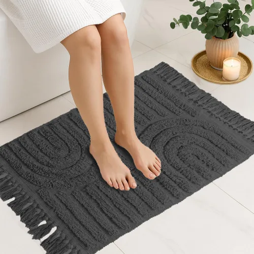 Alfombra bohemia de baño de 2 x 3 pies, absorbente, antideslizante y lavable a máquina, 100% algodón, suave, con borlas, para baño, guardería o