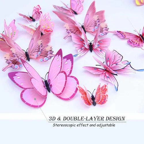 Miniatura 5 de OPSEAM - Calcomanías 3D de mariposa, 24/48 unidades, para decoraciones de pared, fiestas, con imanes (rosa, 24)