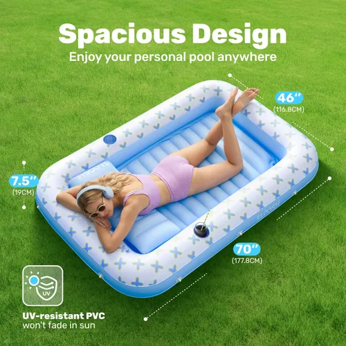 Miniatura 2 de SLOOSH Inflatable Tanning Pool Lounger Float, 70" x 46" Pool Floats Adult with Pillow, 4 in 1 Suntan Tub Raft Floatie,Sunbathing Bed Lounge for