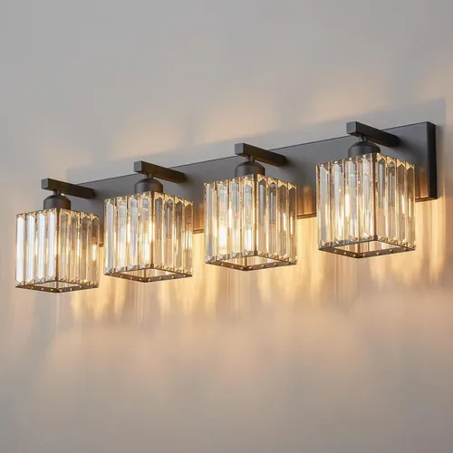 Miniatura 48 de Lámpara de tocador moderna de 2 luces de níquel cepillado, lámpara de tocador de cristal, luz de pared de baño, accesorios de iluminación de baño