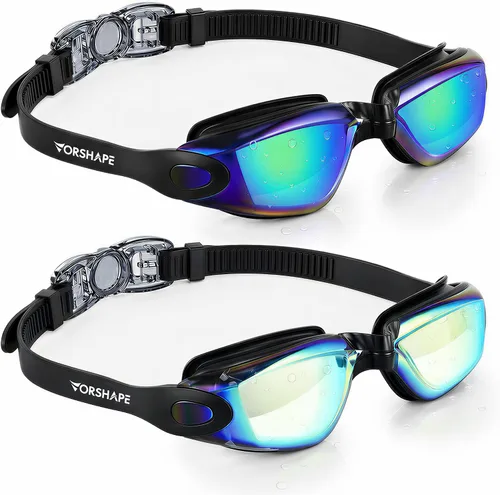 Miniatura 23 de Gafas de natación: paquete de 2 gafas de natación antivaho, sin fugas, protección UV, para adultos, hombres, mujeres, jóvenes Azul & blanco