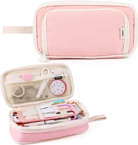 Miniatura 9 de Estuches para lápices de gran capacidad, 4 compartimentos, estuche estético grande para niñas y mujeres, estuche portátil con asa, organizador