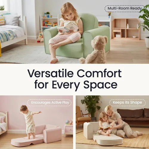 Miniatura 6 de Tiny Land Sofá Plegable 2 en 1 para Niños con Bolsillos – Sofá Suave y Grueso para Niños Pequeños, Sofá Reclinable, Silla Convertible para Niños
