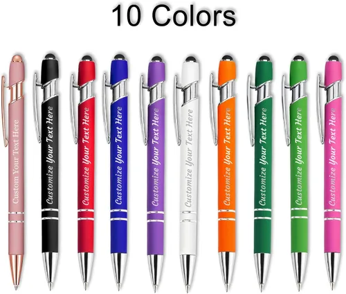 Miniatura 2 de Bolígrafos personalizados con nombre, paquete de 10 bolígrafos personalizados a granel, bolígrafo de tinta negra grabada con punta de lápiz óptico