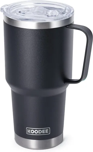 Miniatura 43 de Koodee - Vaso delgado de acero inoxidable de 20 onzas (4 unidades) aislado con doble pared, vaso de agua con 4 tapas, 4 popotes y 2 cepillos