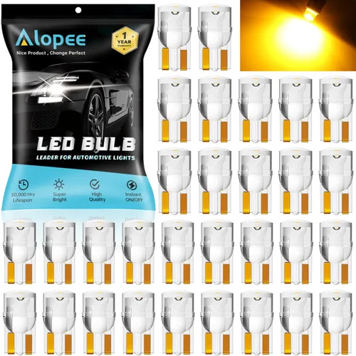 Alopee Paquete de 30 bombillas LED 194 ámbar acrílico T10 bombilla LED ámbar DC 12V luces interiores de coche para 194 168 T10 2825 W5W marcador de