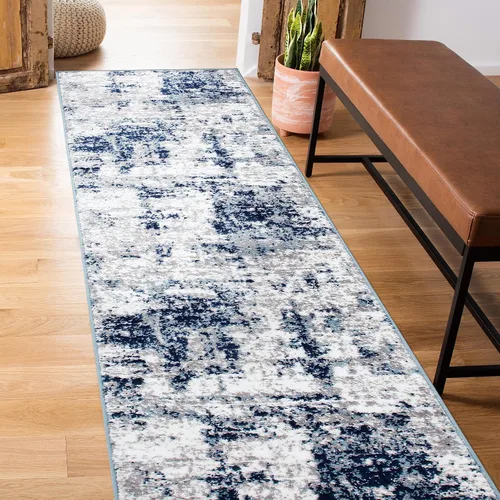 Miniatura 18 de Rugshop Alfombra abstracta azul envejecida moderna inspirada en estilo bohemio para entrada, cocina y baño, 2 x 3 pies