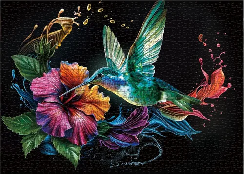 Miniatura 2 de Rompecabezas de flores de pájaros coloridos para adultos, 1000 piezas de naturaleza, hermoso rompecabezas de arte de plantas de colibrí