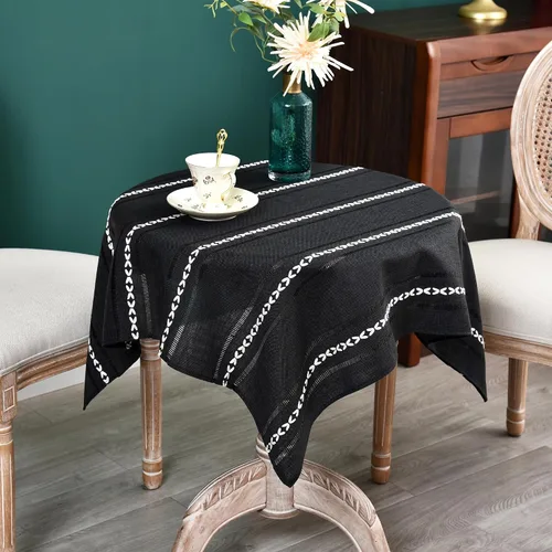 Miniatura 37 de NEWISHER Mantel cuadrado pequeño bordado rústico de 20 x 20 pulgadas, mantel de tela jacquard a rayas lavable para mesa de comedor para mesita