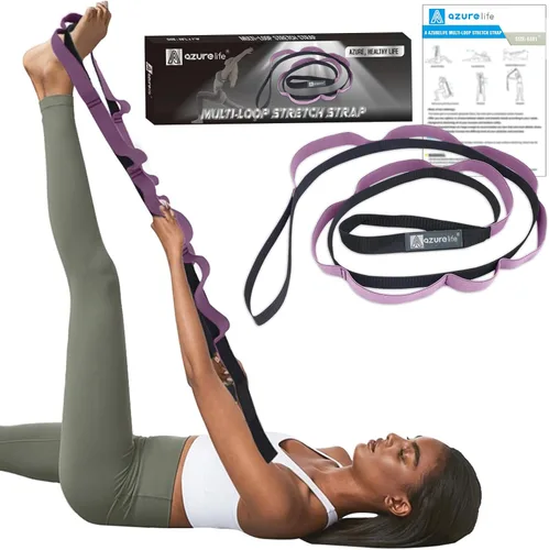 Miniatura 2 de A AZURELIFE Half-Elastic Stretch Straps with 11 Loops, Stretching Strap for Physical Therapy, Multi-Loop Yoga Strap Fitness Exercise Strap for Yoga