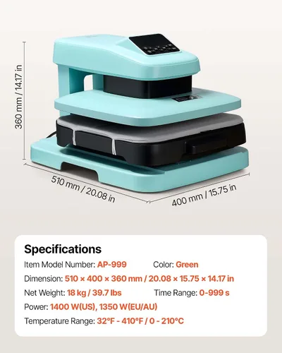 Miniatura 10 de Máquina de presión de calor automática VEVOR, 15 x 15 pulgadas, máquina de estampado para playeras con liberación automática y presión ajustable