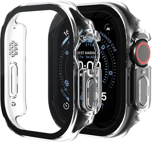 Miniatura 11 de Paquete de 2 fundas de vidrio templado compatibles con Apple Watch, protector de pantalla de policarbonato duro, protección general ligera contra