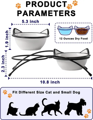 Miniatura 2 de Y YHY Cuencos de comida para gatos, cuencos elevados de 12 onzas para comida y agua, platos elevados de cerámica para mascotas con soporte, gatos