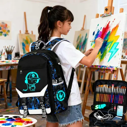 Miniatura 7 de Mochila escolar para niños, mochila estampada para adolescentes, mochila escolar grande de anime, mochila reflectante al aire libre. Mochila