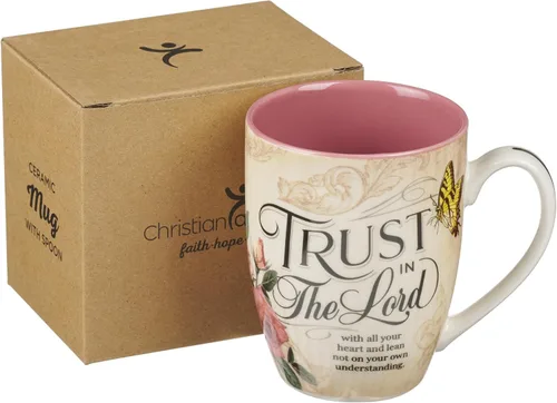 Miniatura 8 de Christian Art Gifts Taza de café de cerámica con diseño de rosas rosadas y mariposas amarillas – Taza de 12 oz. sin plomo, taza inspiradora