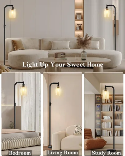 Miniatura 8 de Lightdot Lámpara de pie de vidrio de 63 pulgadas para sala de estar, lámparas altas modernas de pie regulables con pantalla de vidrio transparente