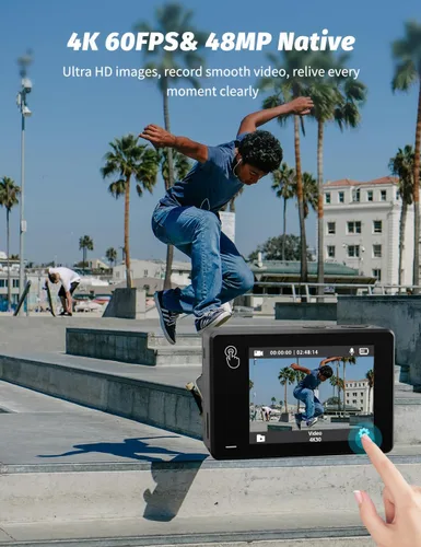 Miniatura 4 de Apexcam X80PRO Cámara de acción de doble pantalla 4K60FPS 8X Zoom EIS 48MP con tarjeta de 64 GB Ultra HD WiFi Cámara deportiva, cámara subacuática